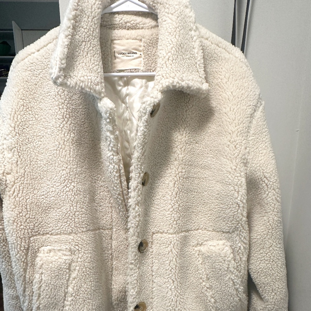 LUCKY BRAND SHERPA SHACKET ivory off white excellent condition